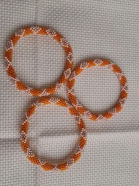 Handmade Orange and White Seed Bead Bracelets - Set of 3